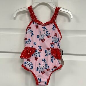 NWT Nicole Miller 1 Piece Swimsuit Toddler Girls 18m Pink Cherry Blossom *read